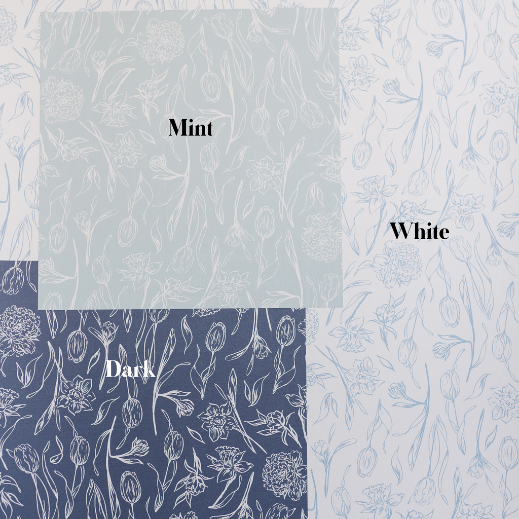 Eve Floral Wallpaper in White and Blue Traditional Romantic