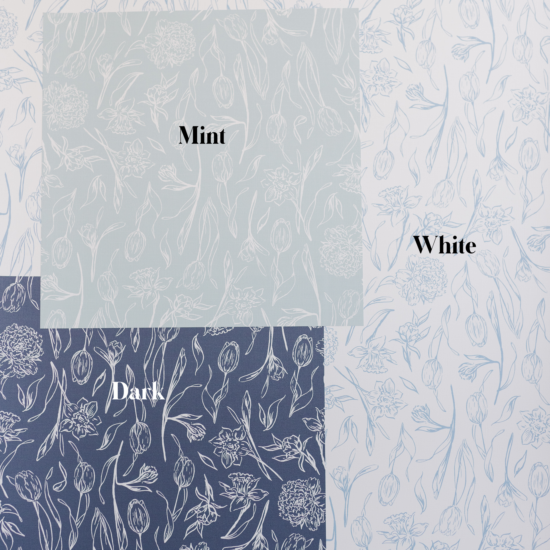 Eve Floral Wallpaper in White and Blue Traditional Romantic