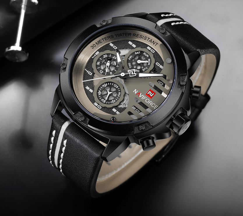 Men's Waterproof Sports Watch with Leather Band & Chronometers