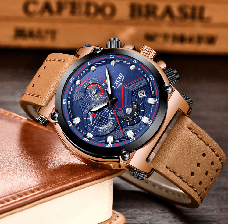 Modern Waterproof Quartz Watch with Genuine Leather Strap