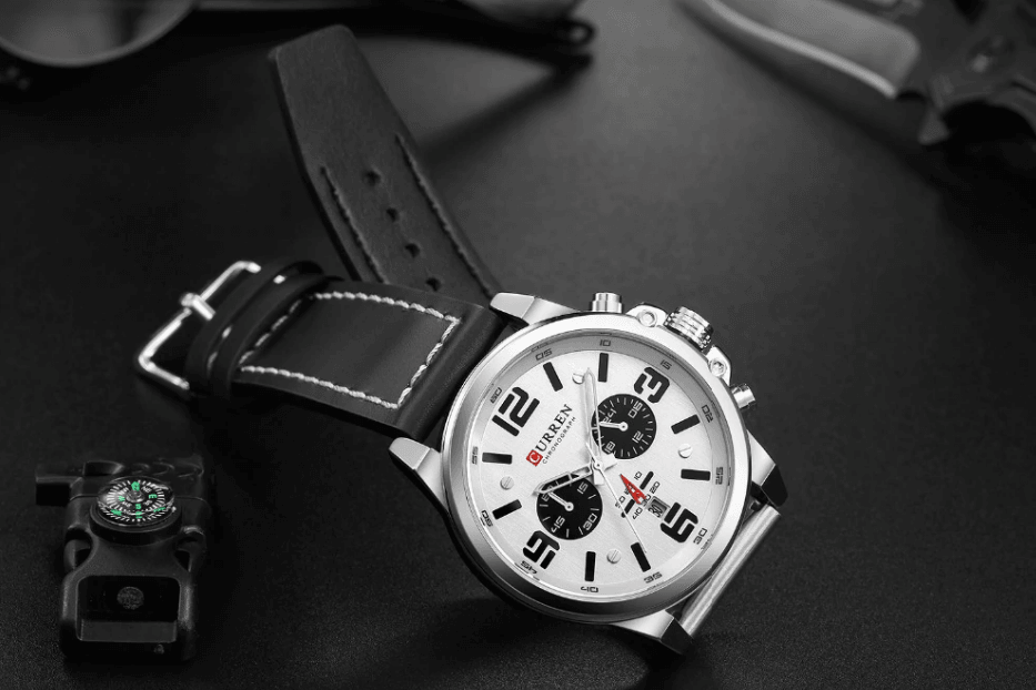 Retro Waterproof Chronograph Watch with Leather Strap & Steel Case