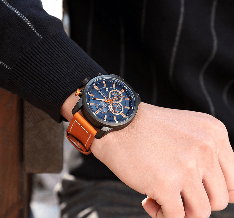 Men’s Elegant Sport Chronograph Watch with Leather Band