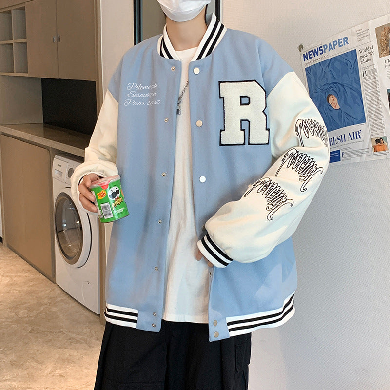 Unisex Baseball Bomber Jacket with Letter Embroidery Streetwear