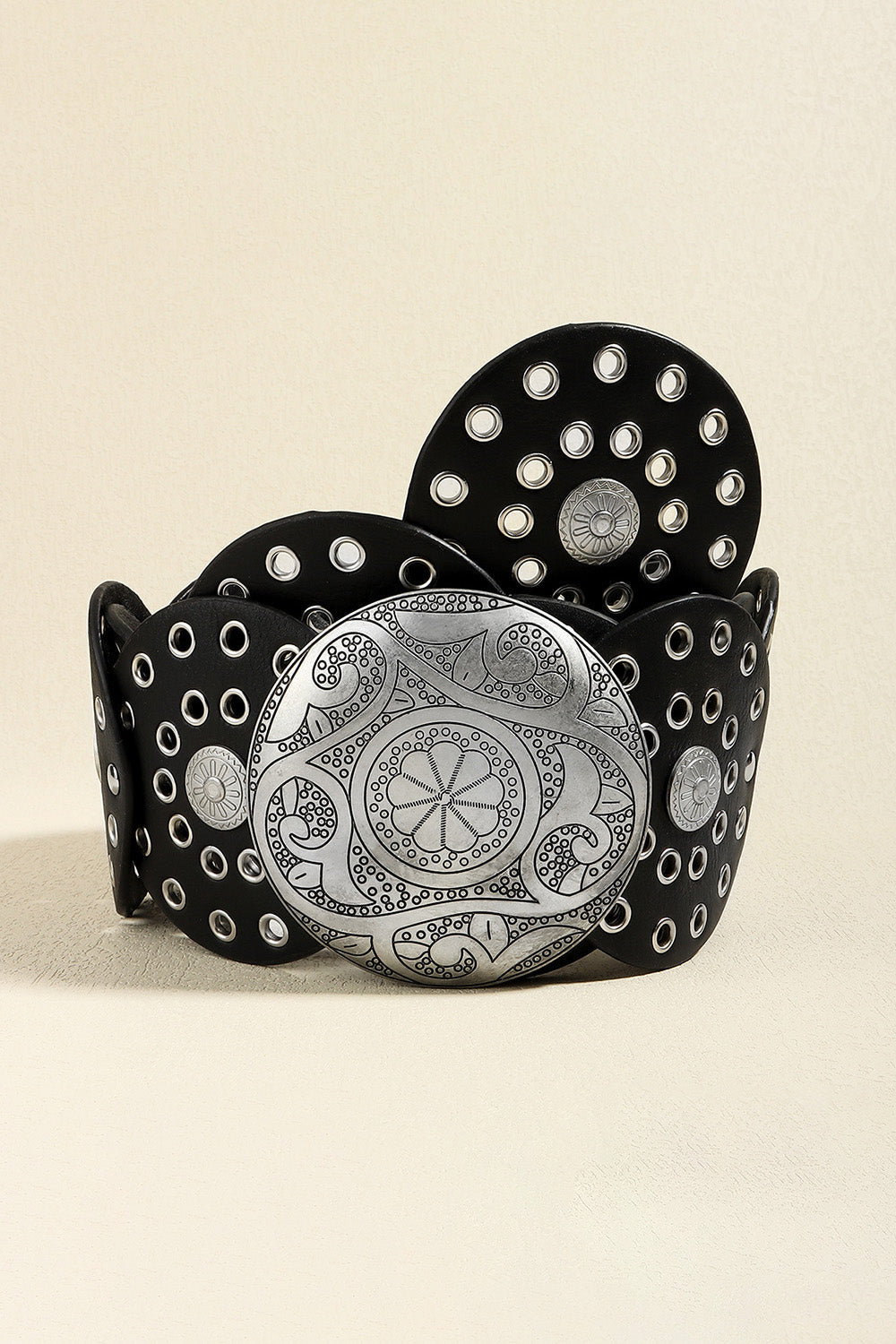 Vintage PU Leather Wide Belt for Women | Black & Silver