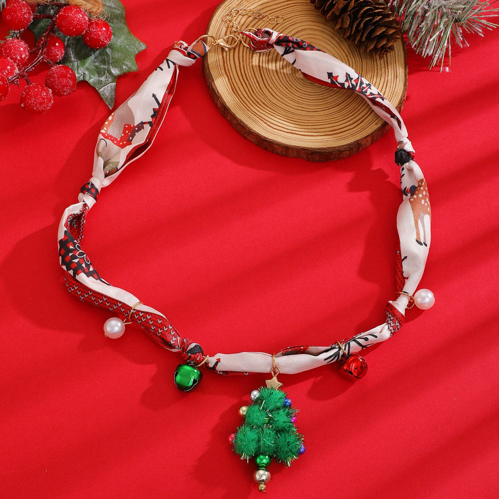 European And American Cross-Border Jewelry Personalized High-End Christmas Tree Elk Santa Bell Pendant Silk Scarf Necklace