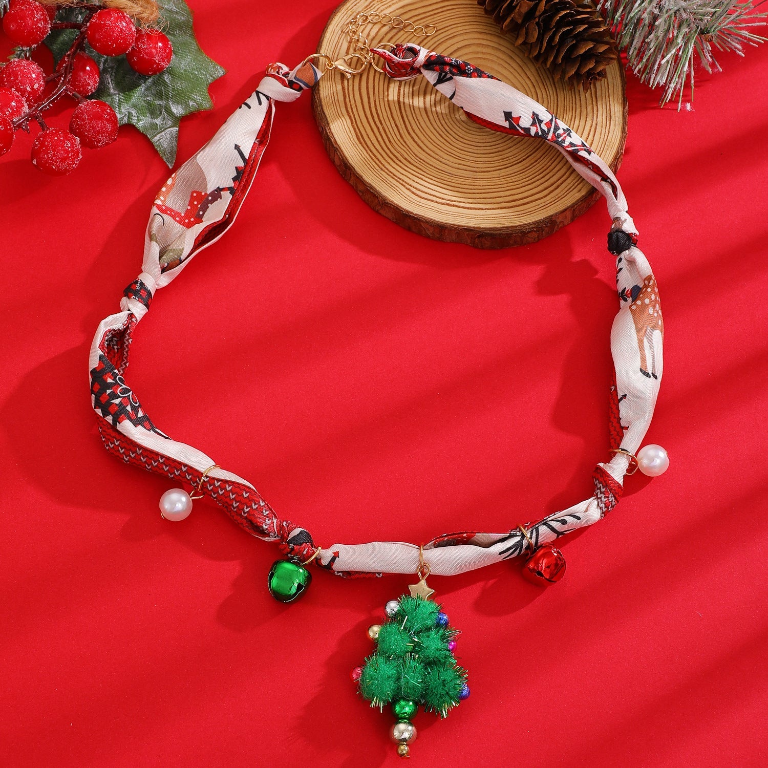 European And American Cross-Border Jewelry Personalized High-End Christmas Tree Elk Santa Bell Pendant Silk Scarf Necklace