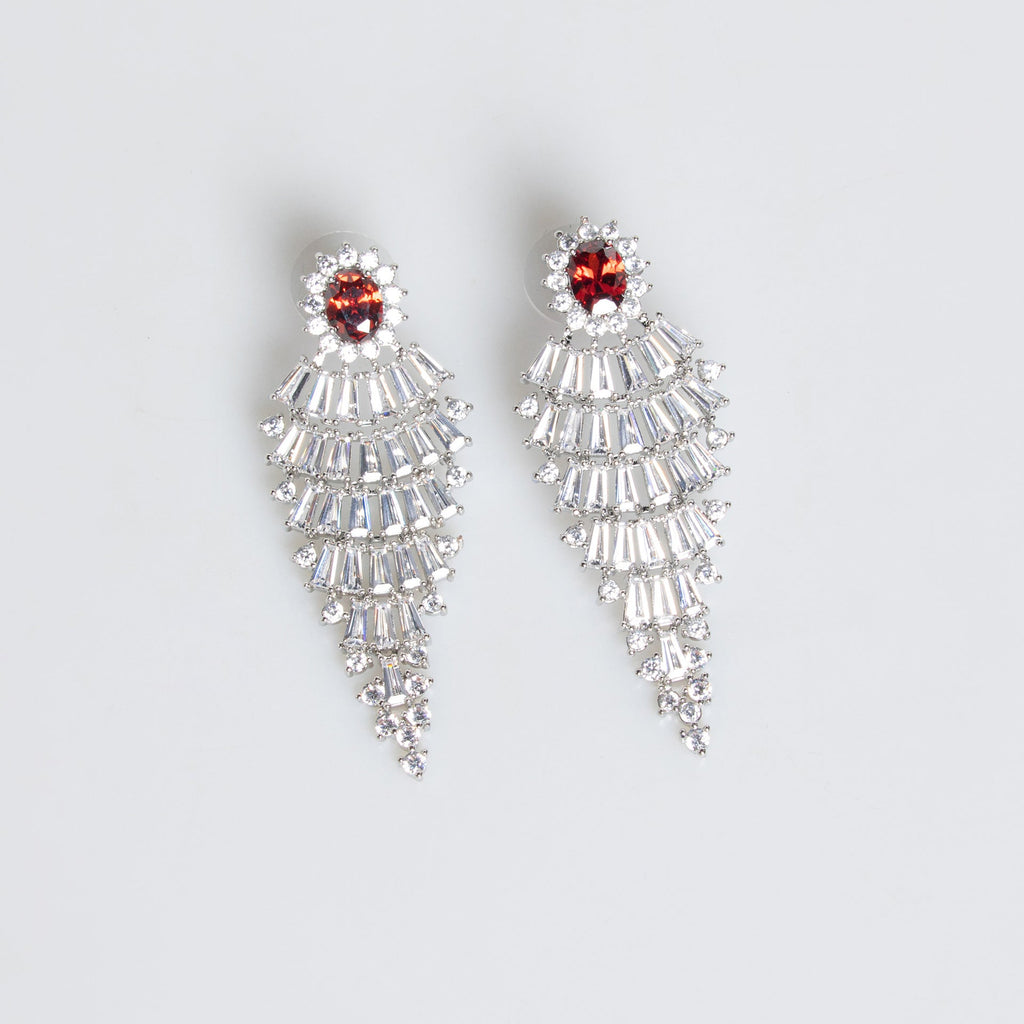 Floral Red Zircon Waterfall Dangle Earrings Statement Inlaid Zircon Earrings For Women Party Banquet