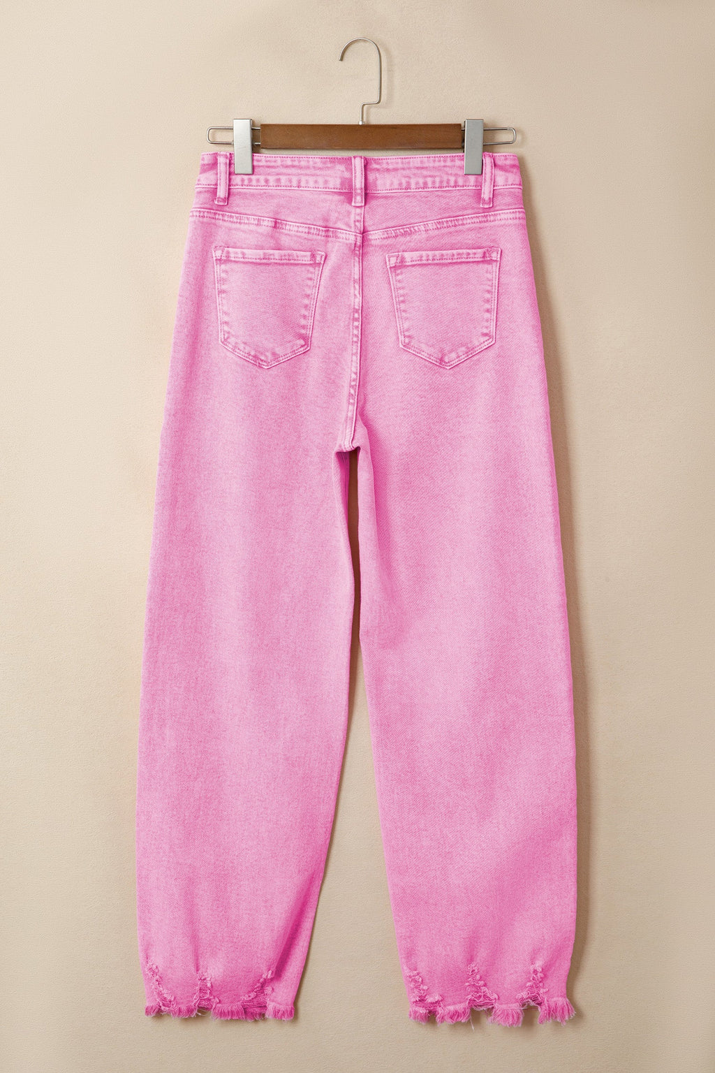 Pink Acid Wash High Waist Wide Leg Raw Hem Denim Jeans