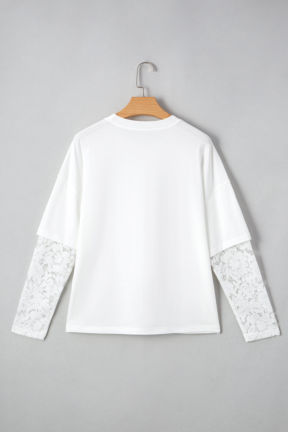 Women's Long Sleeve Drop Shoulder Tee with Romantic Lace Inserts