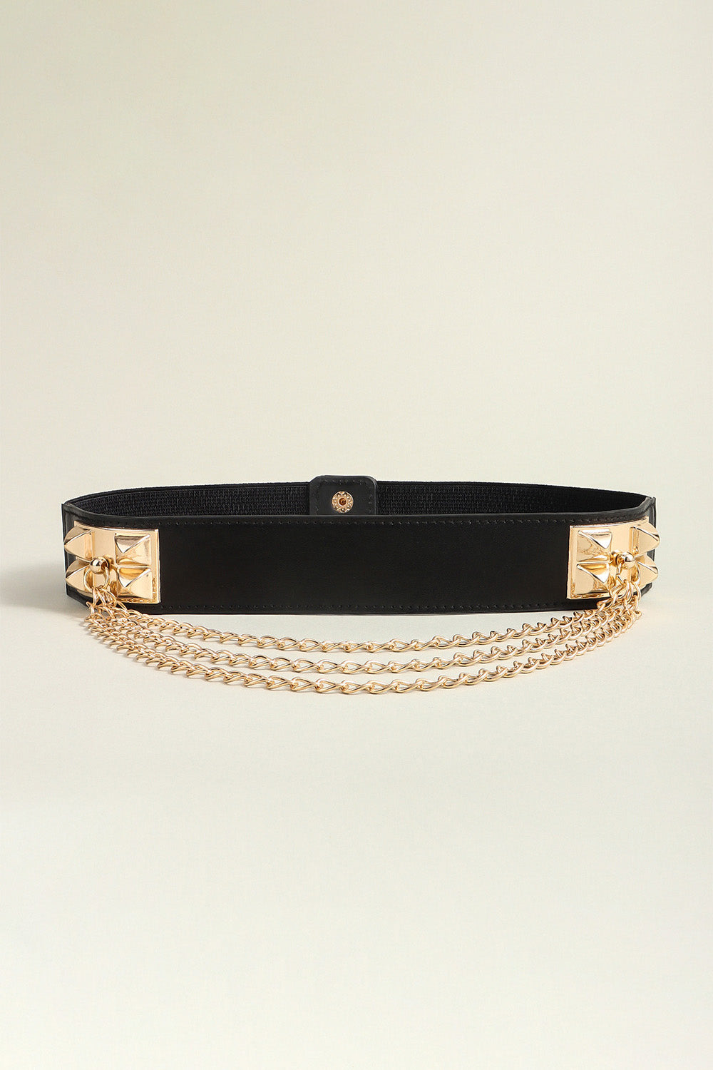 Elastic Belt with Chain - Women's PU Leather, Black & Gold