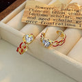 Womens Retro Enamel Heart Rhinestone Twisted C Shaped Hoop Earrings,Costume Earrings For Daily Party Wear