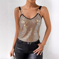 Women's Gold Sequined Chain Strap V-Neck Camisole Tank Top - Image 5