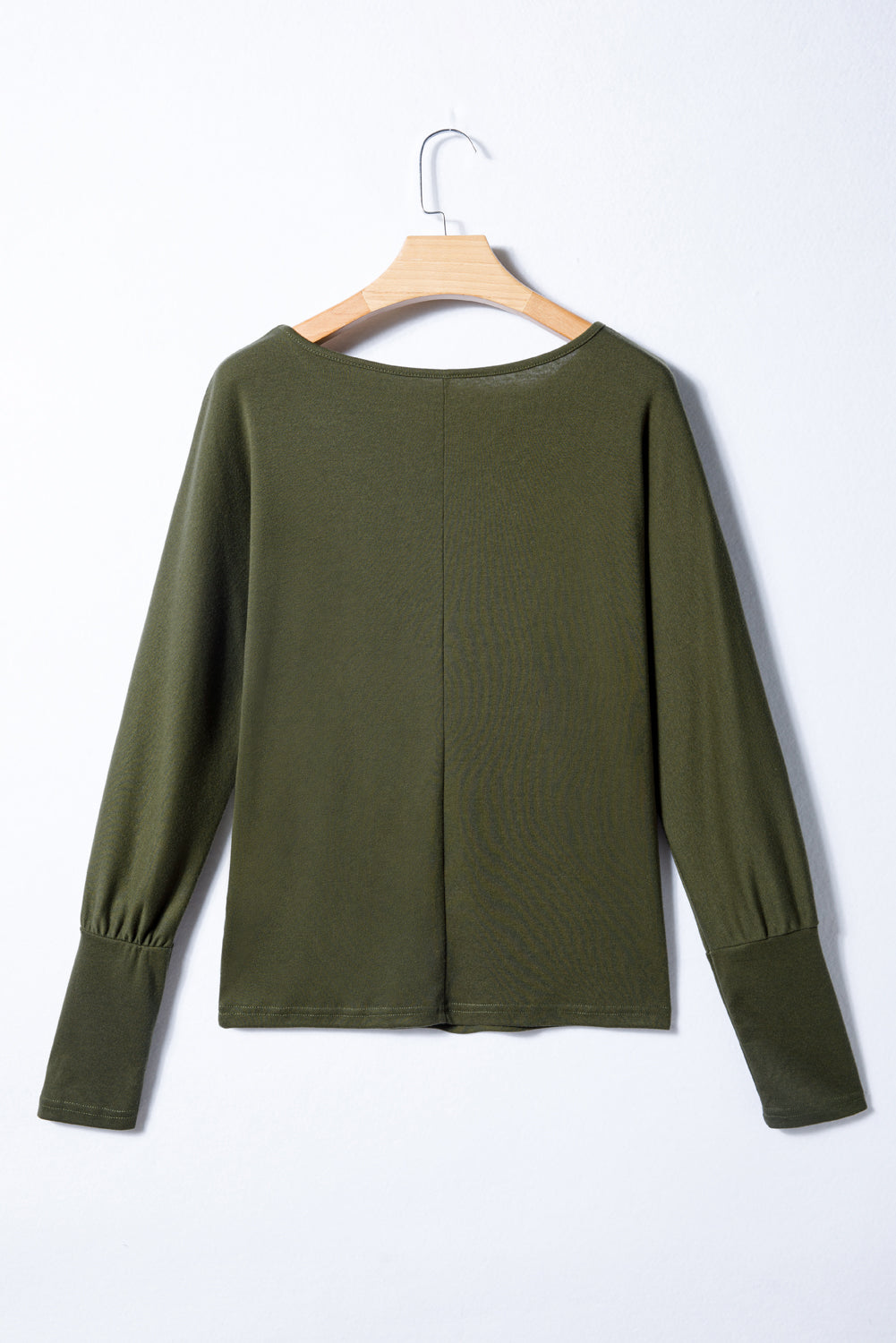 Solid Round Neck Extended Cuff Long Sleeve Top