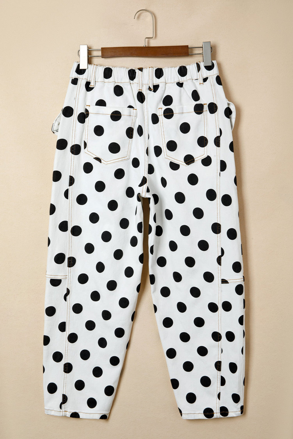 Polka Dot Denim Barrel Leg Jeans with Bow Pocket Details