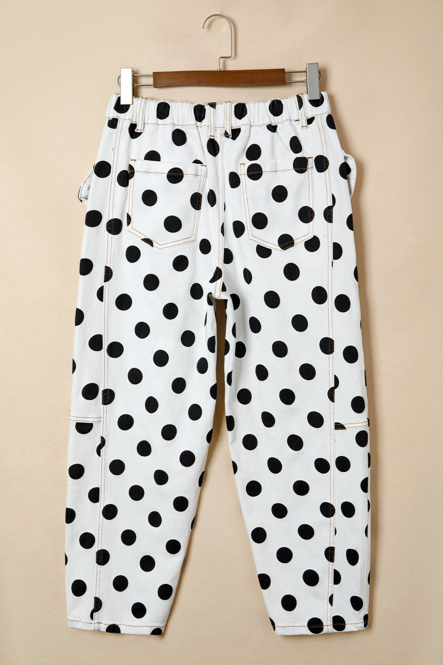 Polka Dot Denim Barrel Leg Jeans with Bow Pocket Details