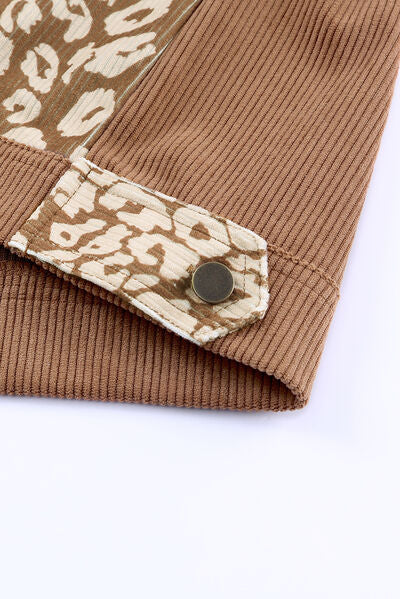 Women's Leopard Print Drop Shoulder Jacket in Brown and Beige