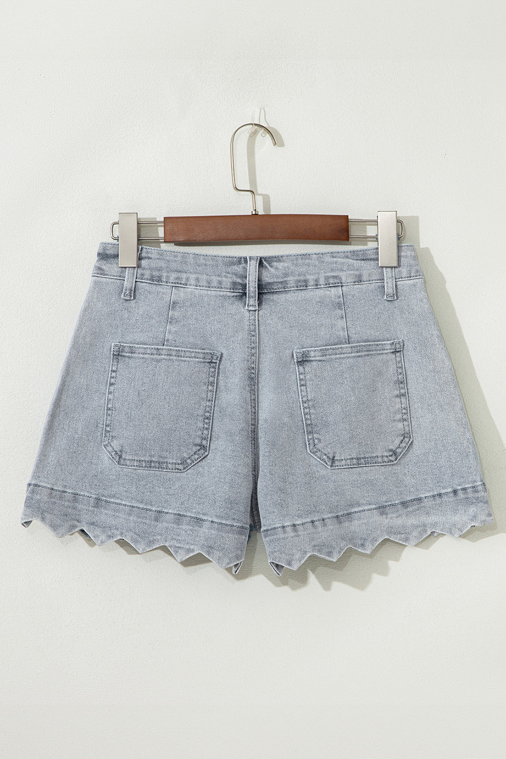 Scalloped Acid Wash High Waist Denim Shorts