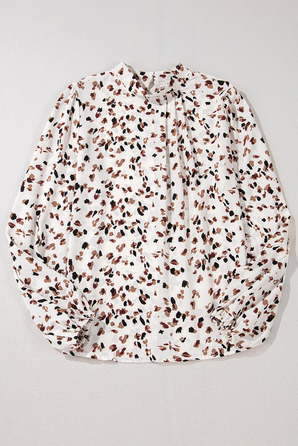 Leopard Lantern Sleeve Pleated Blouse