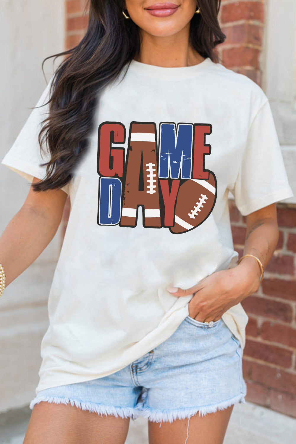 White GAME DAY Football Letter Graphic T-Shirt