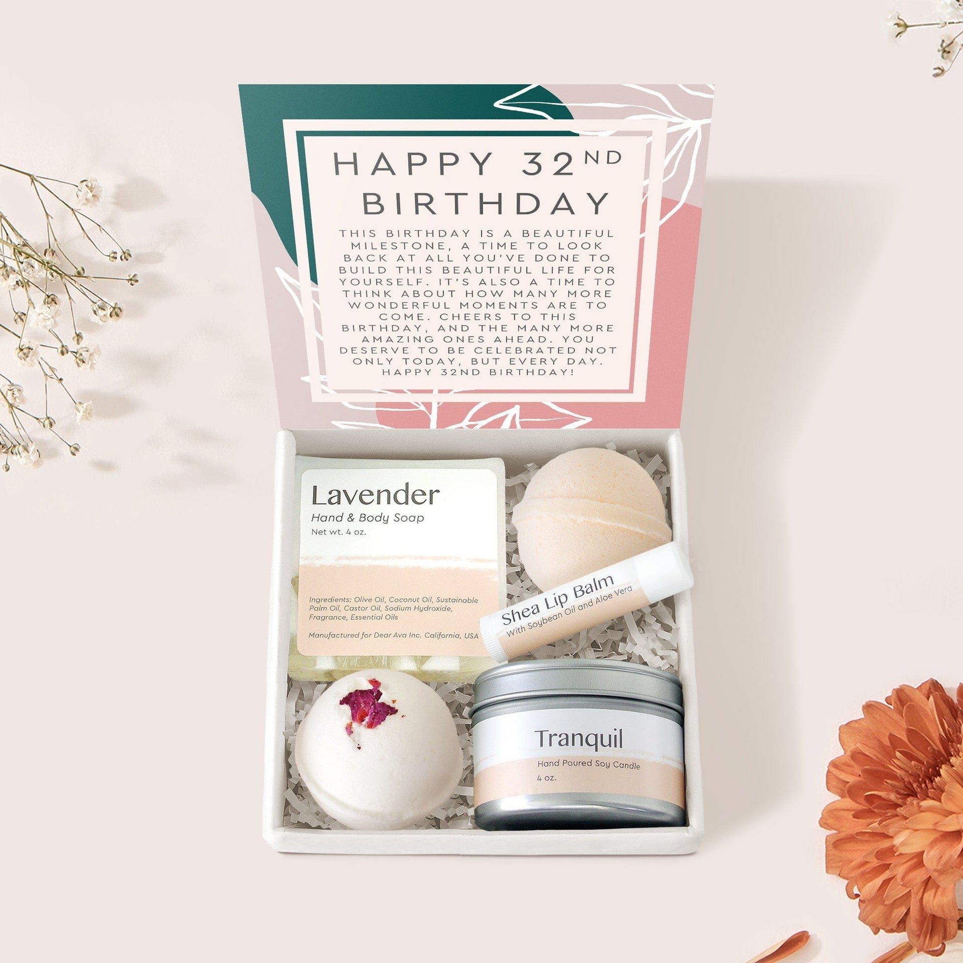 32nd Birthday Compass Necklace Spa Gift Box Set