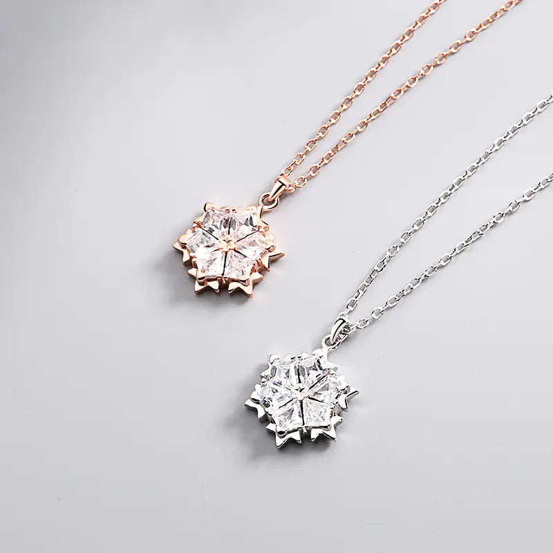 Snowflake Necklace with Silver and Diamond Pendant