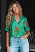 Penelope Floral Buttoned V Neck Short Sleeve Blouse