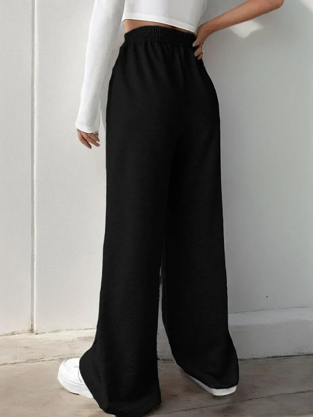 Elastic Waist Wide Leg Pants | Grey Knit Relaxed Fit