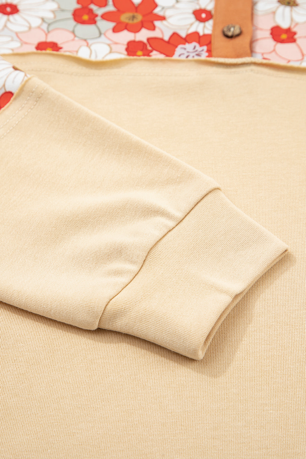 Parchment Floral Plaid Patchwork Henley Top