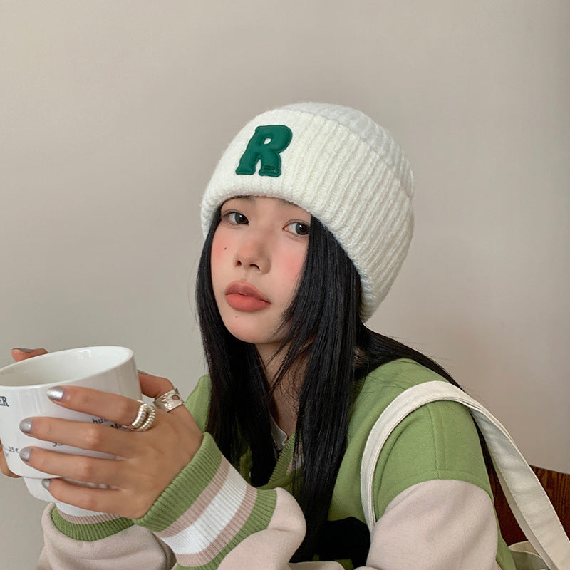 Loose Big-Head Woolen Cap with Letter Design — Oversize Winter Wool Hat