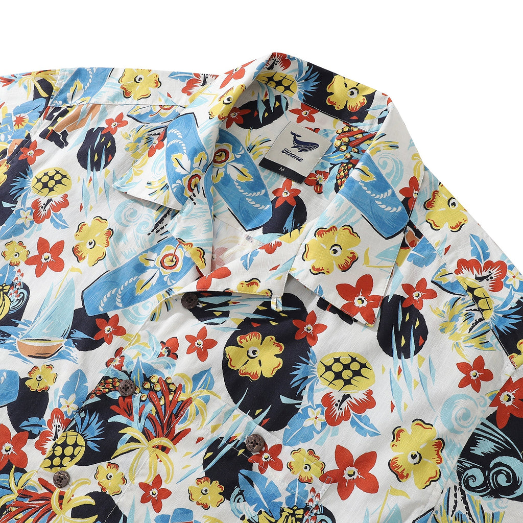 1960s Vintage Hawaiian Shirt Men's Cotton Camp Collar Summer Shirt