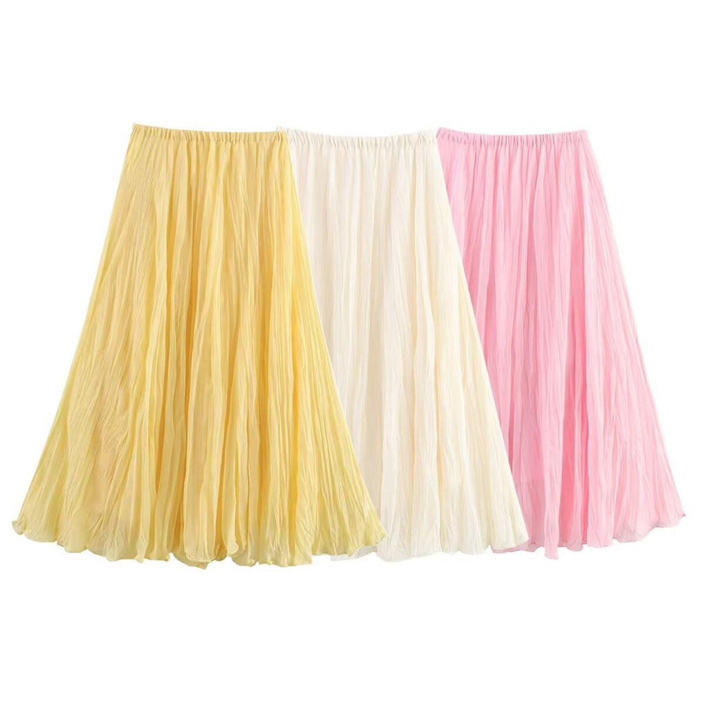 Harajuku Pleated Elastic Waist Long Skirt for Women - Sunflower, Pink - Image 2