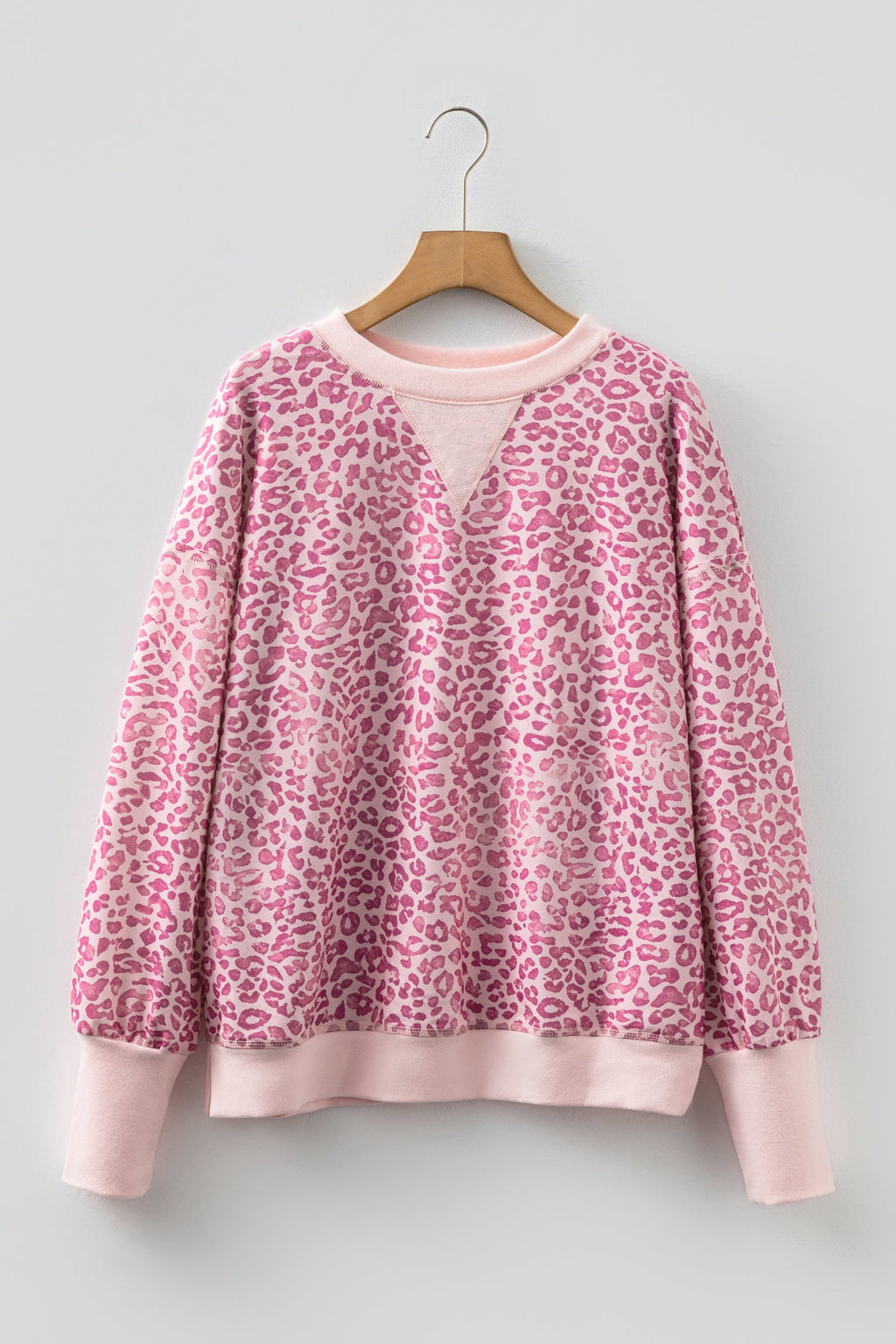 Wrenlee Pink Leopard Print Patchwork Crewneck Sweatshirt - Image 7