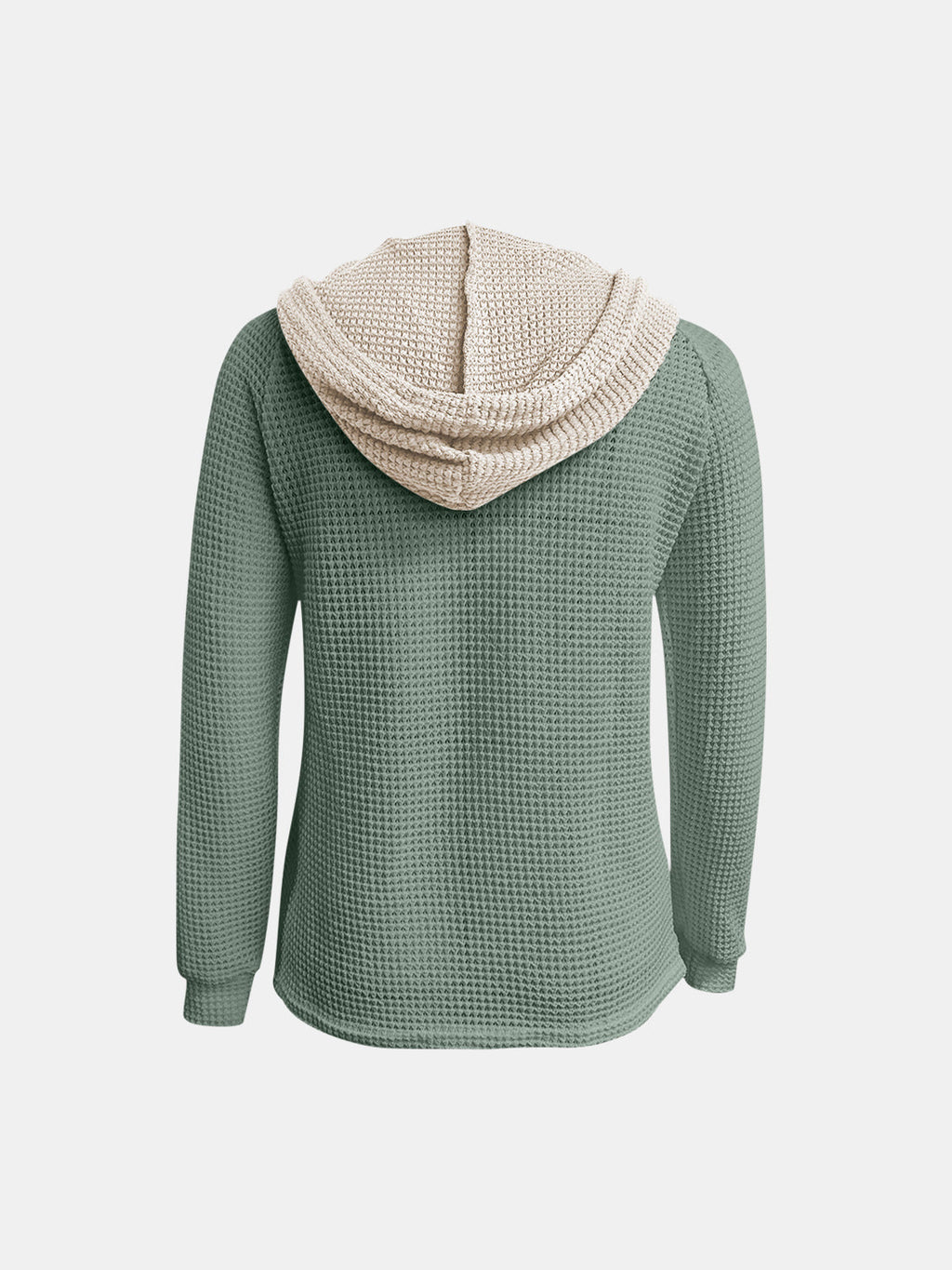 Women's Waffle-Knit Contrast Long Sleeve Hoodie with Buttons - Image 18