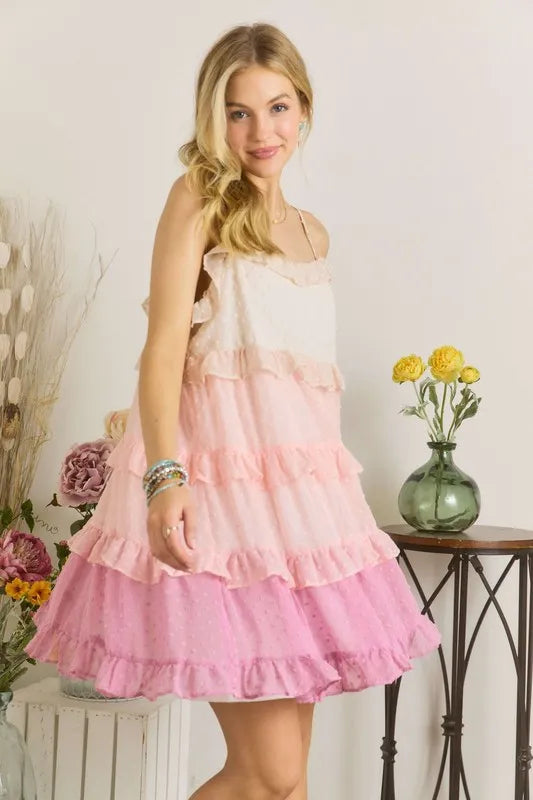 Swiss Dot Ruffled Tiered Mini Dress for Summer