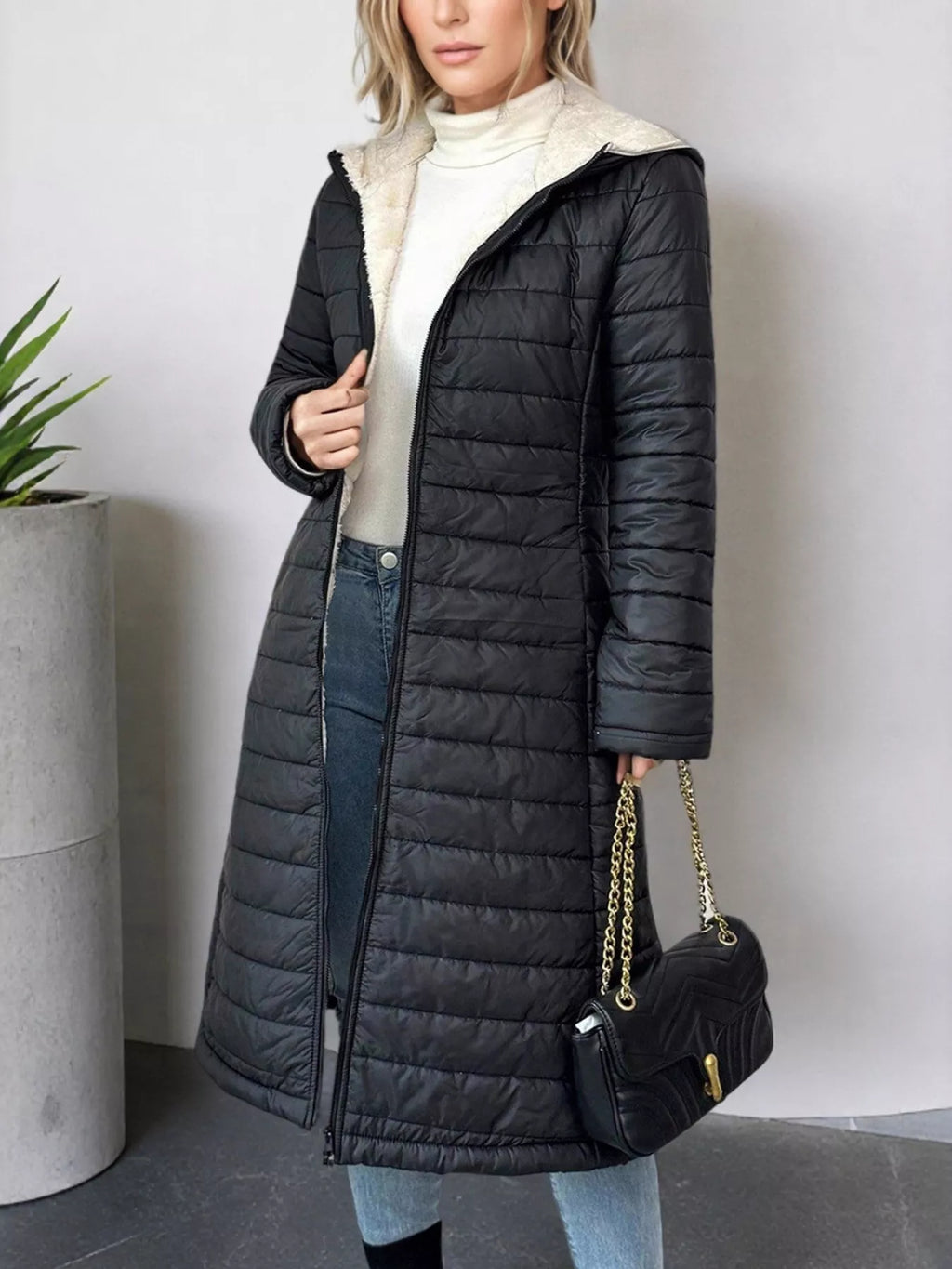 Zip Up Quilted Hooded Puffer Coat