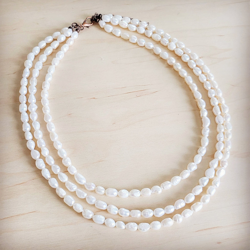 Genuine Freshwater Pearl Triple Strand Layered Boho Necklace 263r