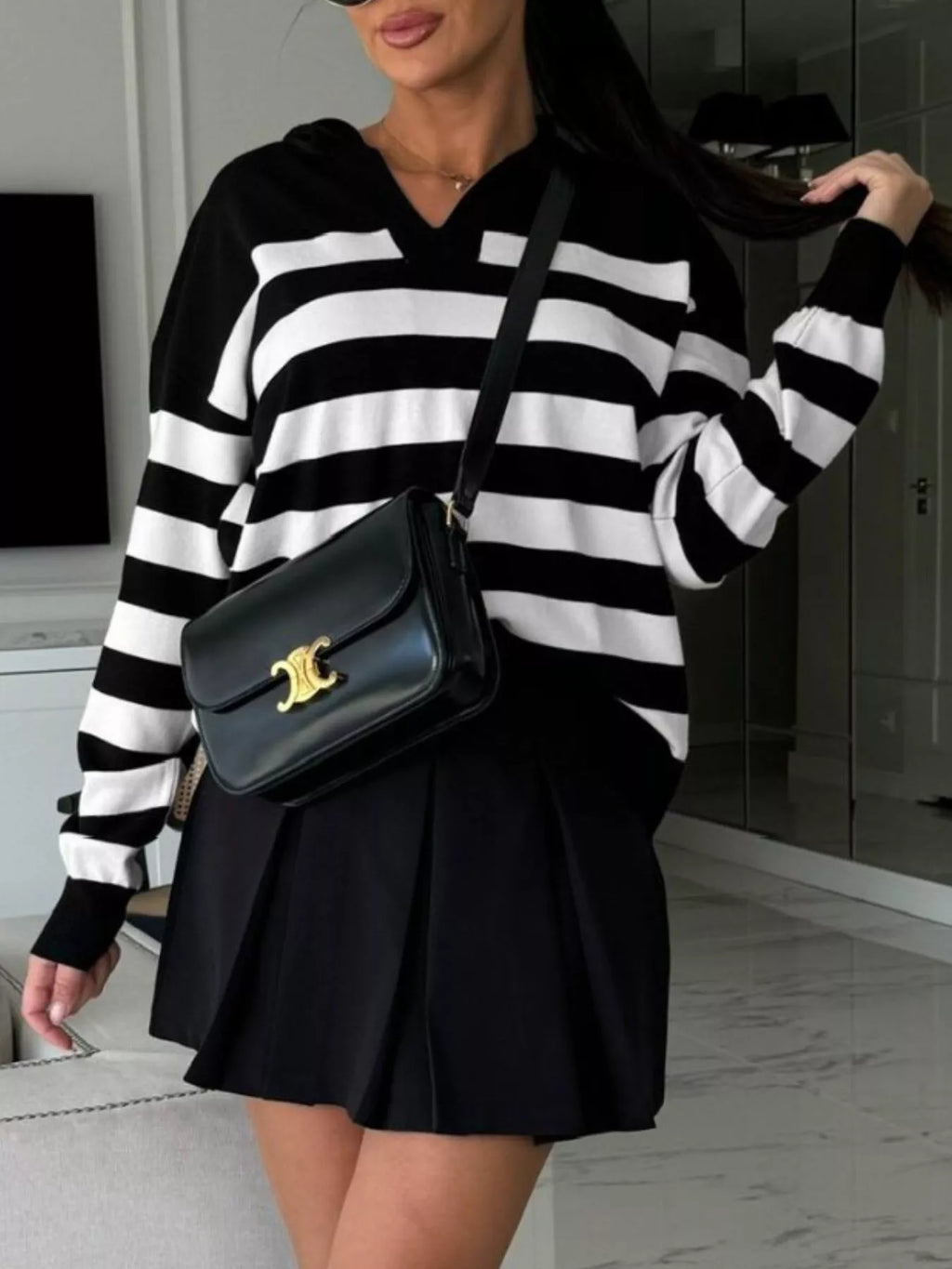 Striped Dropped Shoulder Knit Top
