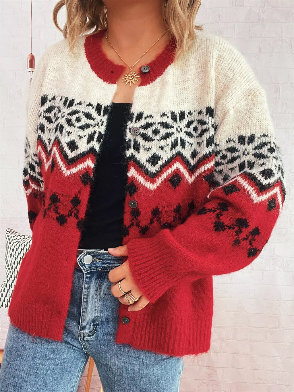 Christmas Button Up Drop Shoulder Cardigan