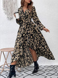 Leopard Surplice Balloon Sleeve Dress