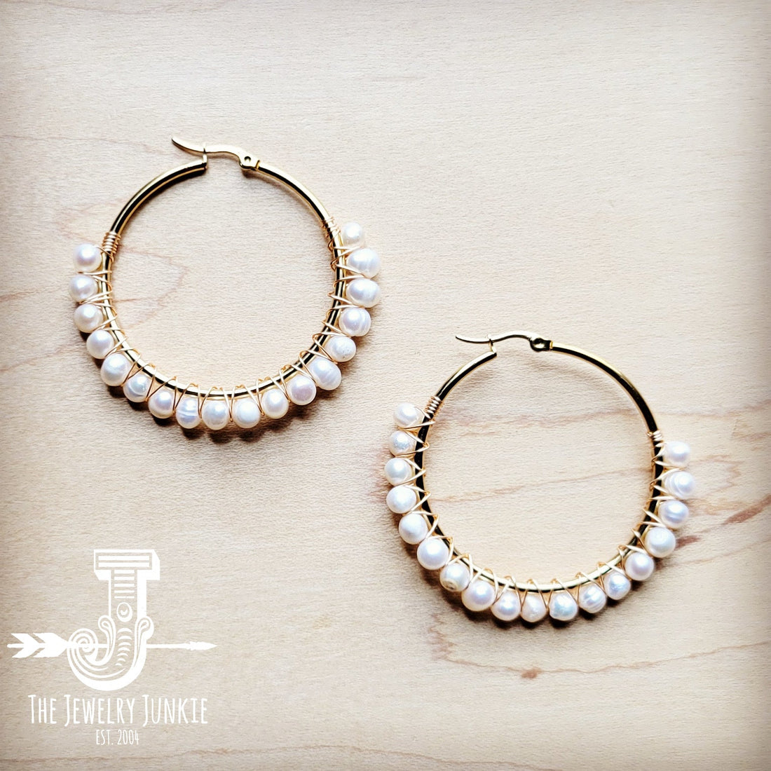 Wire Wrapped Freshwater Pearl Hoop Earrings