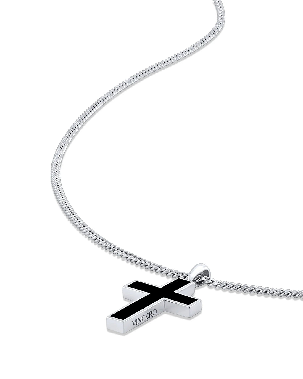 Large Black Onyx Cross Pendant in 925 Sterling Silver