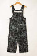 Leopard Button Adjustable-Strap Cropped Overalls