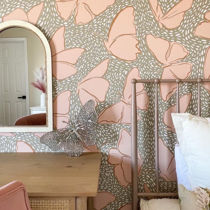 Ellie Removable Wallpaper in Blush Pink and Sage Green Bohemian