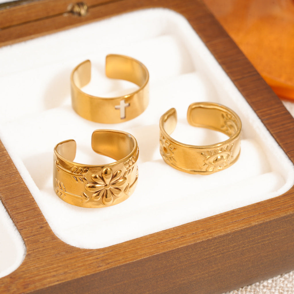 Factory Stock 3Pcs Stainless Steel Ring Set For Women, Vacuum Plating Luxury Minimalist Commuter Jewelry Set