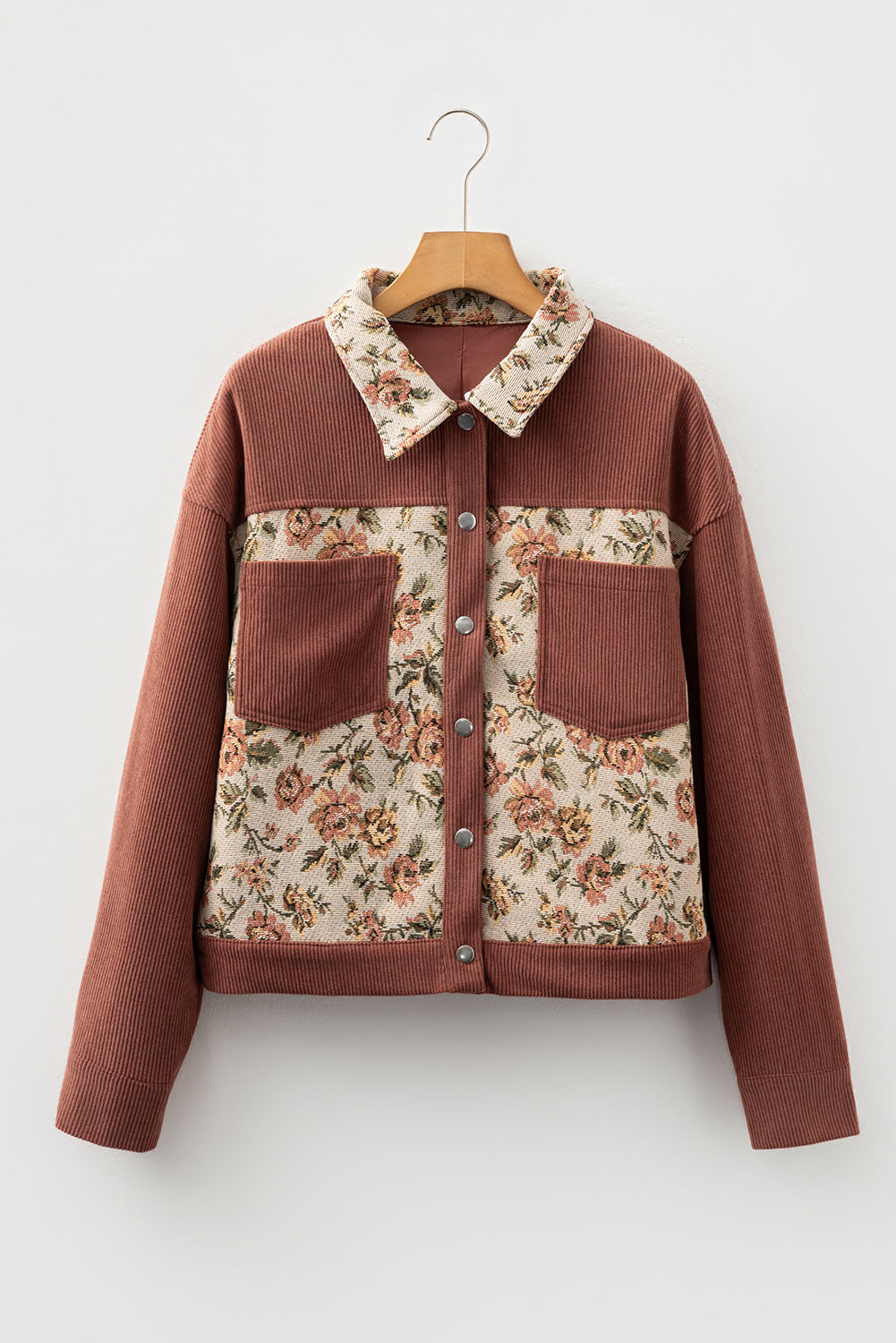 Clay Ribbed Retro Floral Patchwork Jacket