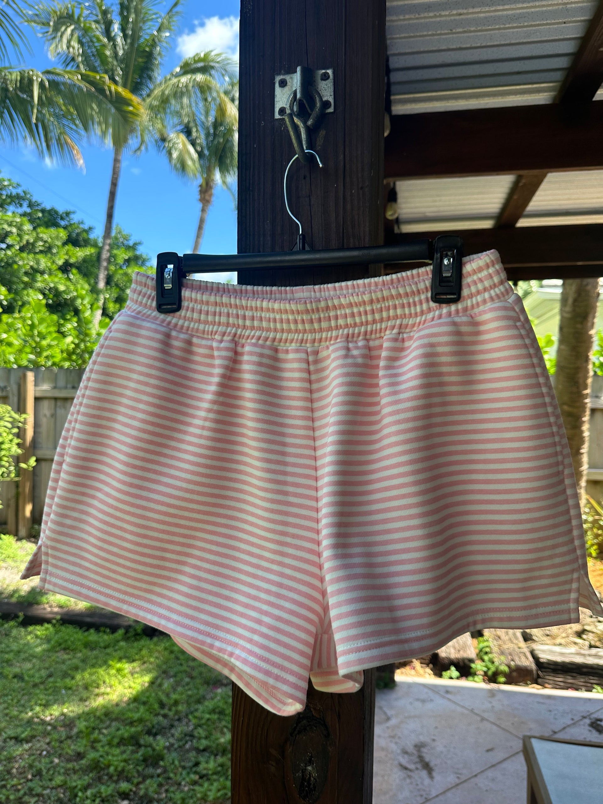 Light Pink and White Striped Unisex Shorts - Casual Lounge Bottoms