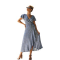 Women's Floral Wrap Midi Dress with V-Neck and Ruffled Hem - Image 17