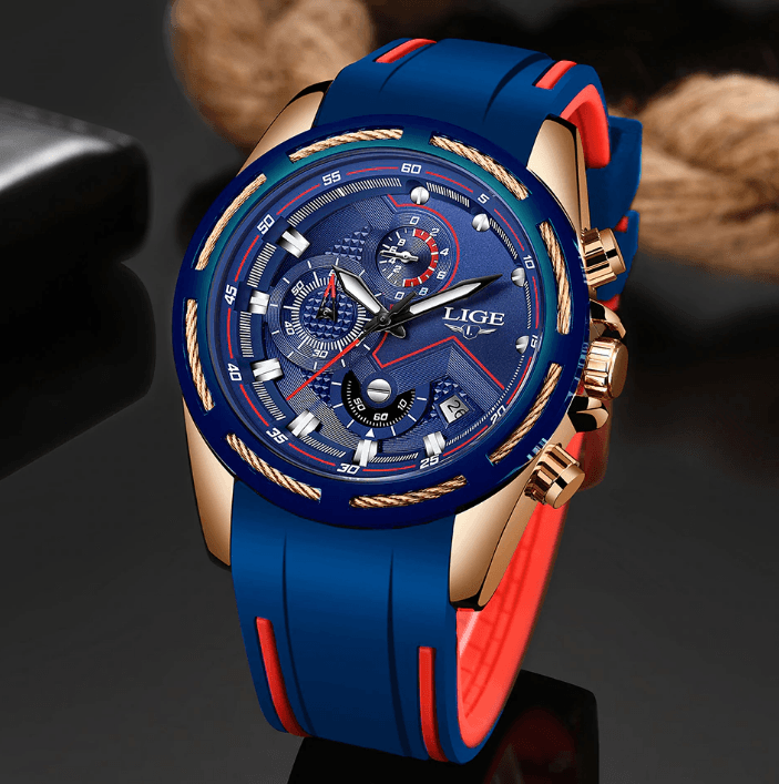 LIGE Men's Multifunction Sport Watch with Durable Rubber Strap