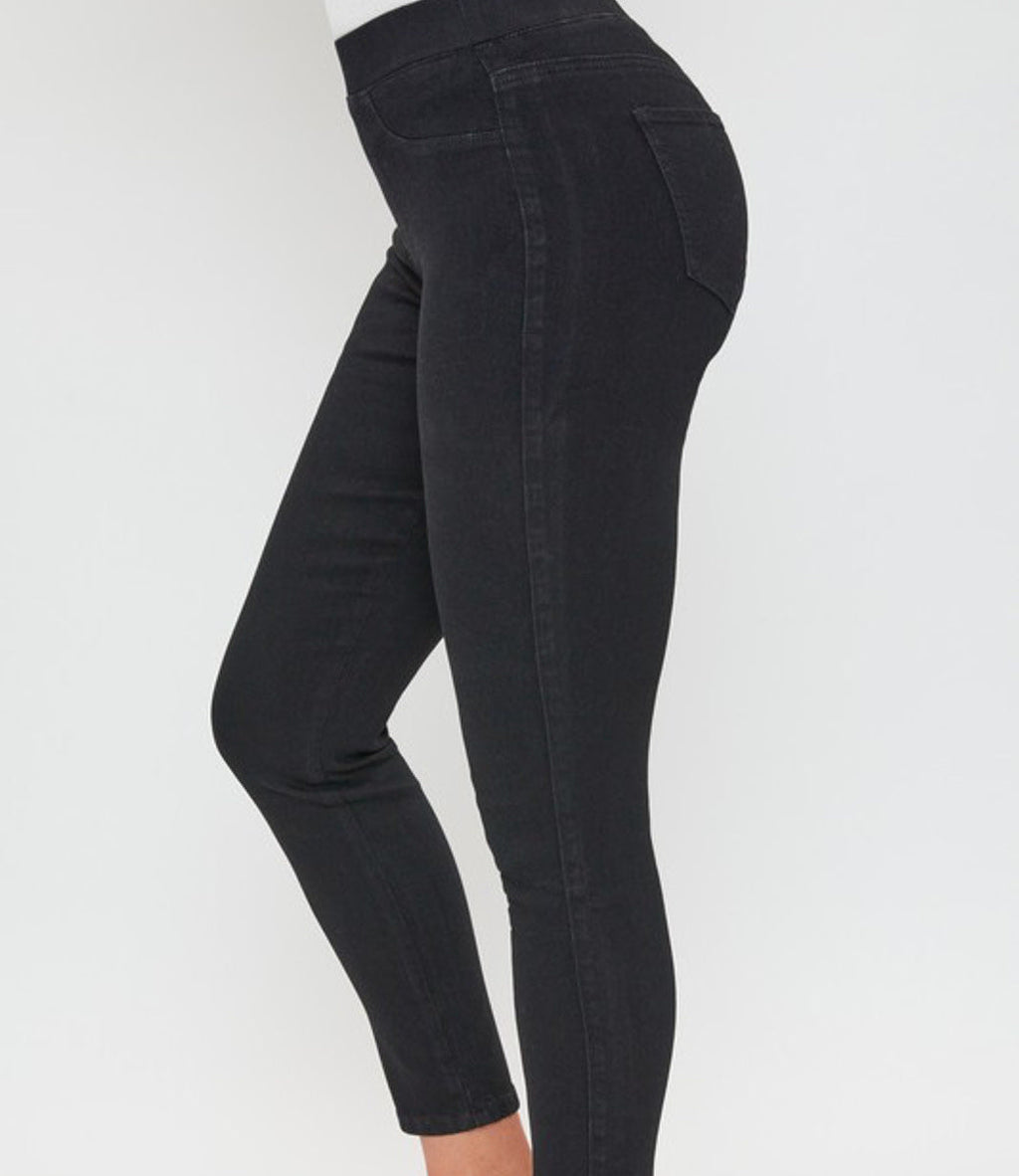 Petite High Rise Black Jeggings with Thick Waistband