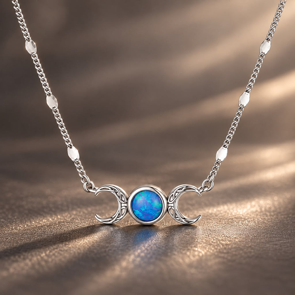 925 Sterling Silver White Gold Plated Synthetic Opal 40+5cm Pendant Necklace for Women